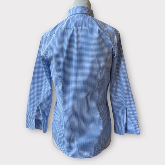 Ralph Lauren Shirt XS 100% Cotton Button Up 3/4 Sleeve Blue White Gingham Checks - Picture 3 of 11